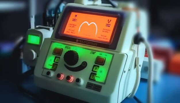 Foto schermo sorridente macchina e defibrillatore generative ai