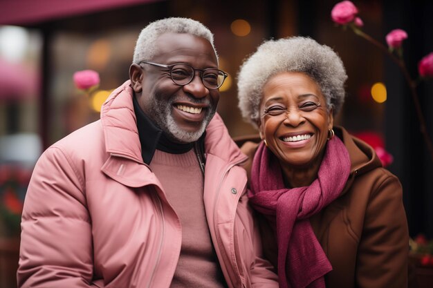 Smiling senior black couple embracing on a park