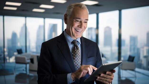 Smiling senior businessman using digital tablet