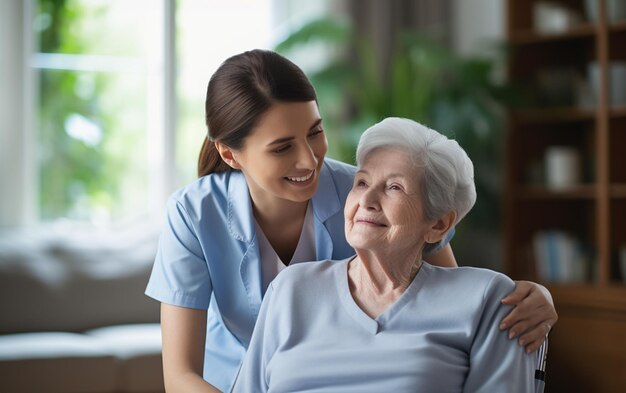 Smiling senior and caring companion