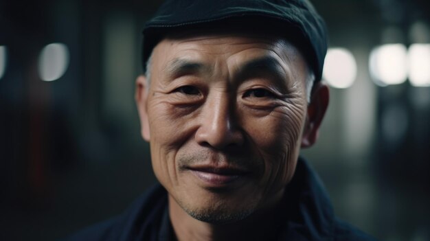 Photo a smiling senior chinese male factory worker standing in oil refinery plant