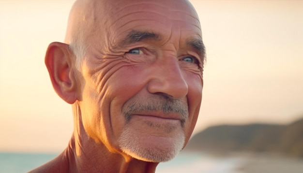 Foto l'uomo anziano sorridente gode di spensierate vacanze estive alla luce del sole della natura generata dall'intelligenza artificiale