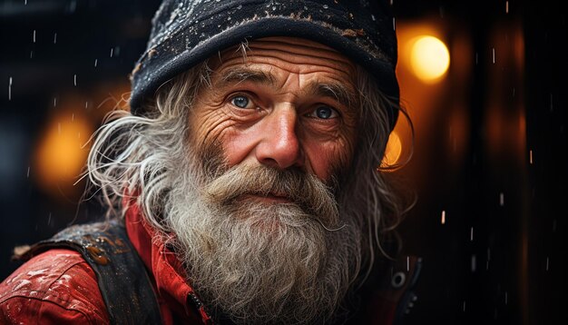 Smiling senior man in winter cap celebrates traditional Christian festival generated by artificial intelligence