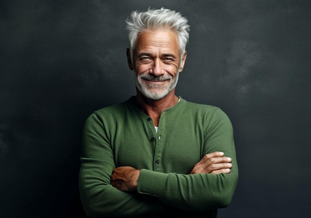 smiling senior man with his arms folded