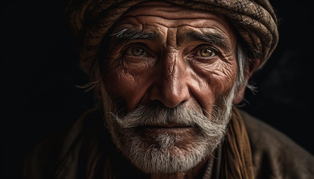 Foto uomo anziano sorridente con turbante e barba in abiti tradizionali generati dall'intelligenza artificiale