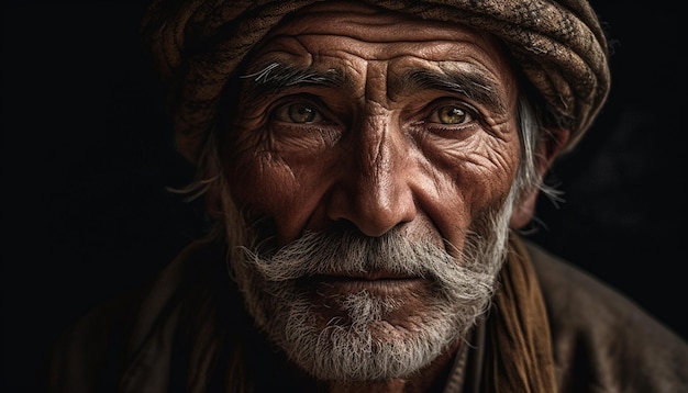 Photo smiling senior man with turban and beard in traditional clothing generated by artificial intelligence