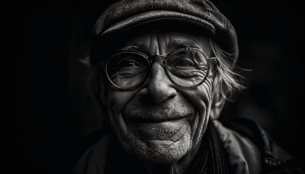 Smiling senior man with white hair exudes confidence and joy generated by artificial intelligence