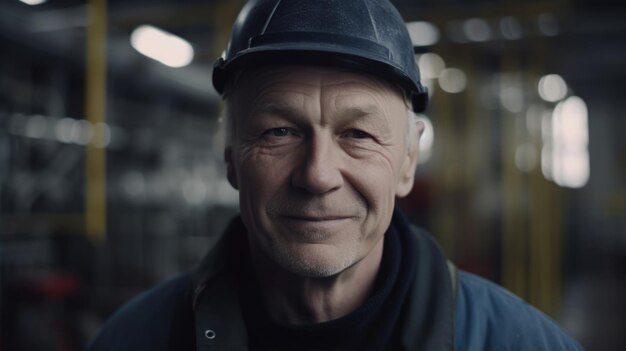 A smiling senior Swedish male factory worker standing in oil refinery plant