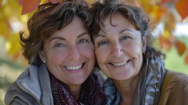 smiling senior woman and middle aged daughter outdoors closeup portrait