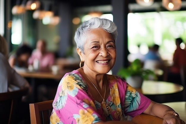 Smiling senior woman in a restaurant