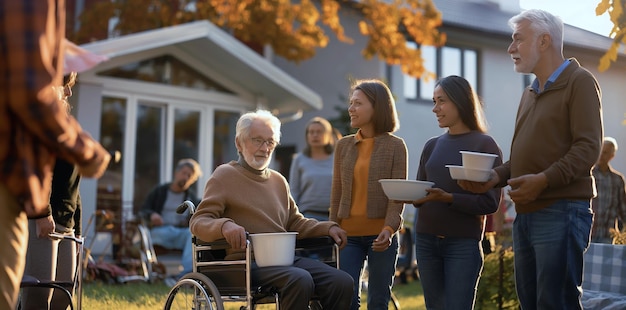 Photo smiling seniors happy with their family and neighborhood