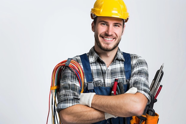 The Smiling Serenity of an Electrician On White Background