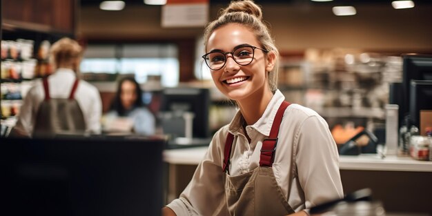 Foto il proprietario del negozio sorridente