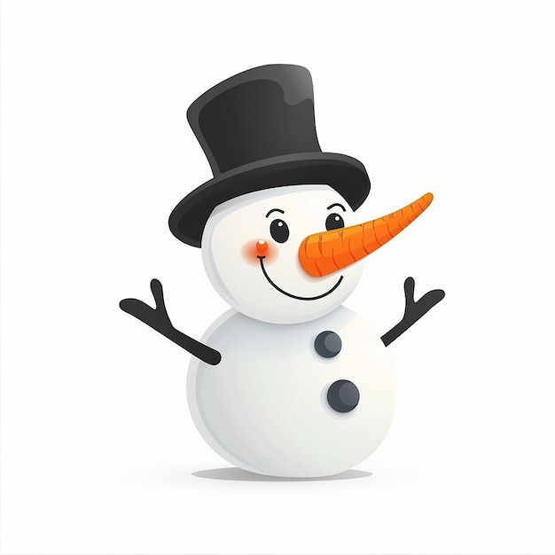 A smiling snowman with a carrot nose and top hat 4K vector illustration on white background