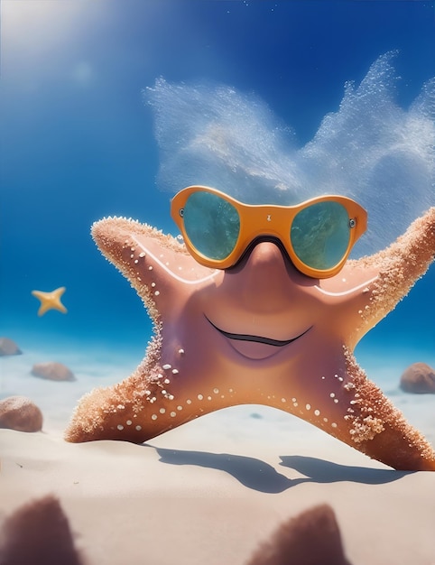 Улыбающаяся морская звезда в очках для дайвинга