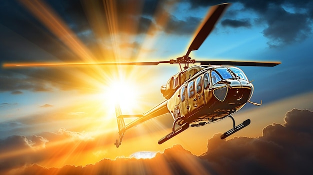 빛의 광선으로 웃는 태양 헬리콥터