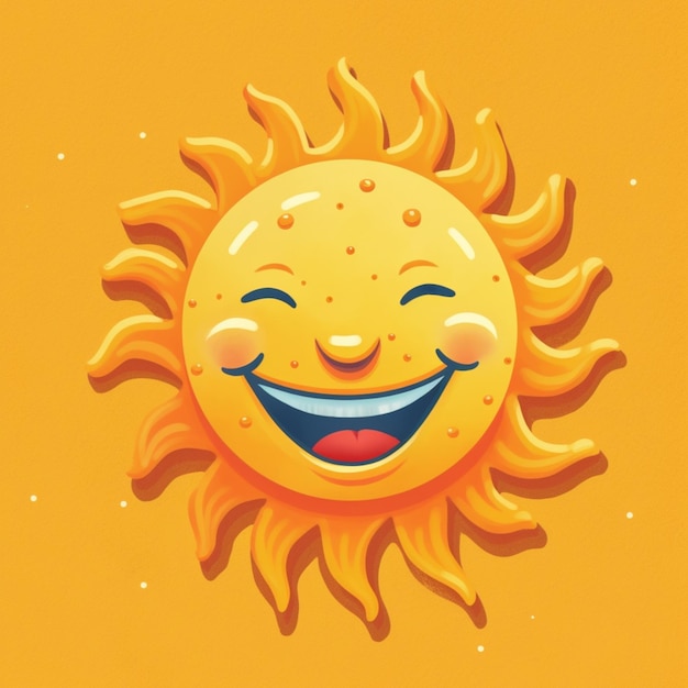 Smiling sun with open mouth on orange background with stars generative ai