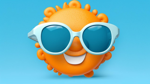 Photo a smiling sun with orange glasses and a blue back