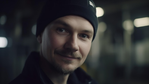 A smiling Swedish male factory worker standing in oil refinery plant