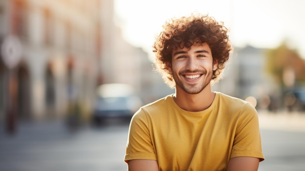 Photo smiling teen latino man with brown curly hair photo