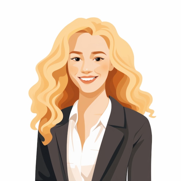 Photo smiling teen white woman with blond straight hair flat illustration