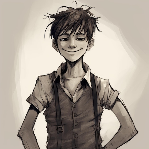 Smiling Teenage Ghoul In Suspenders A Beautiful Goblin Academia Illustration