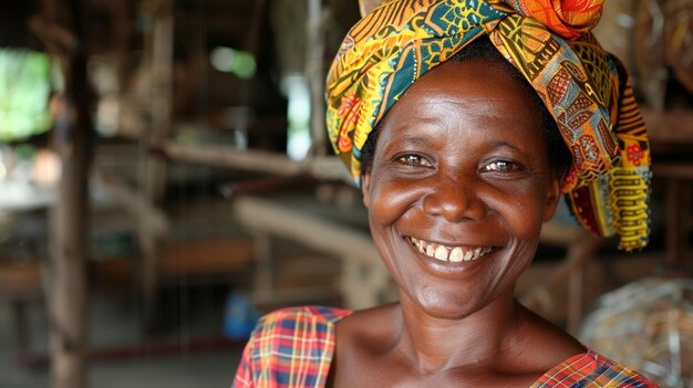 Photo smiling textile worker headshot