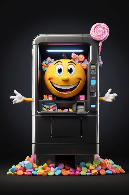 a smiling toon vending machine with a long train body on black solid background