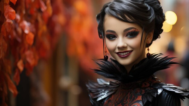 The smiling vampire halloween beauty in the guise of the night