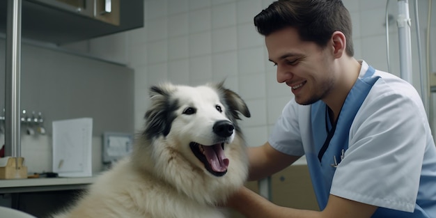 Smiling Veterinary Examining Dog