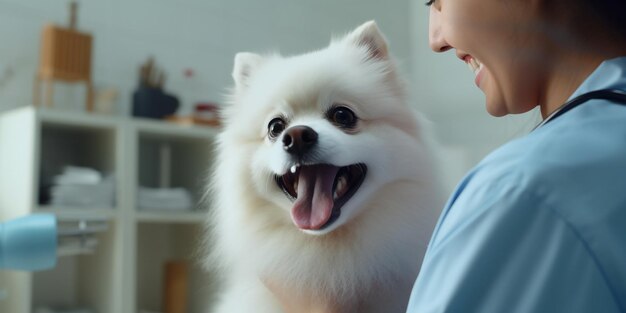 Smiling Veterinary Examining Dog