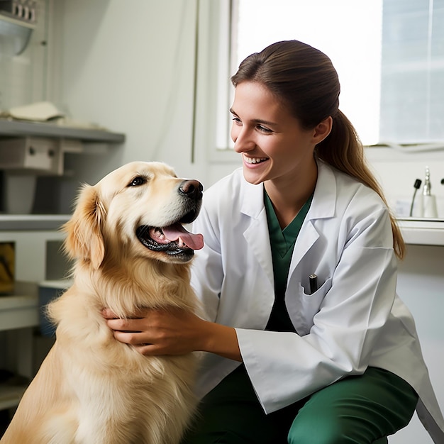 Smiling Veterinary Examining Dog