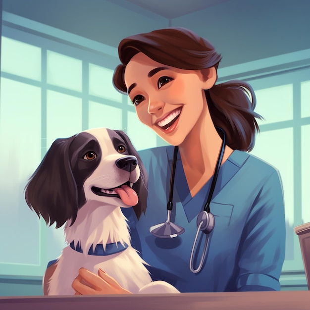 Smiling Veterinary Examining Dog