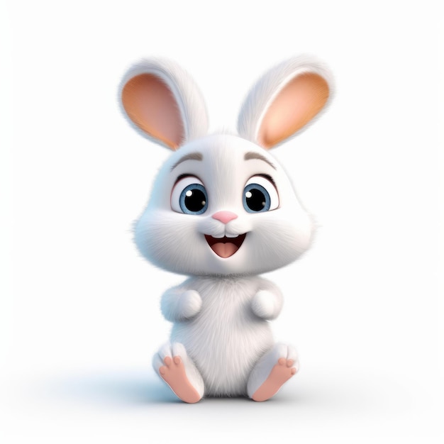 Smiling White Bunny Photorealistic 3d Pixar Style Character Illustration