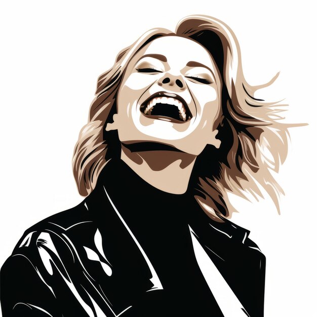 Photo smiling woman in black jacket katie knight illustration