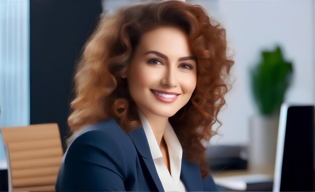 Smiling woman business lady or manager office employee looks into the camera ai