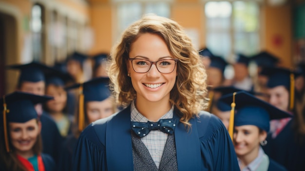 Foto una donna sorridente in classe creata dalla tecnologia generativa dell'ai