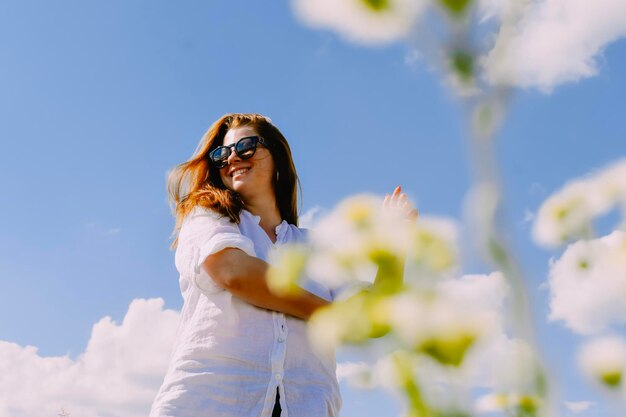 Smiling woman in depth of field