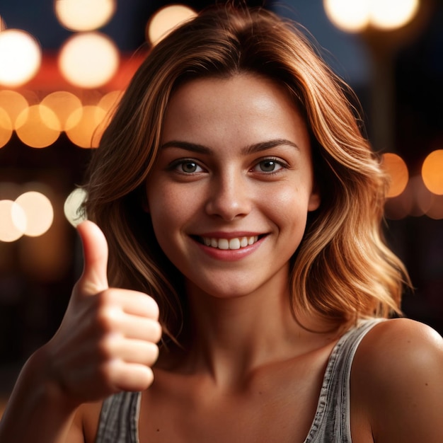smiling woman giving thumbs up