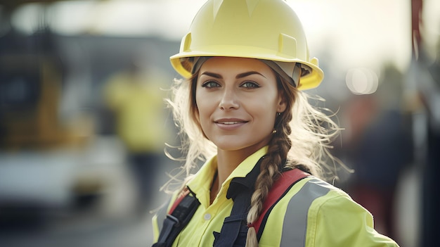 Smiling Woman in Hard Hat Construction