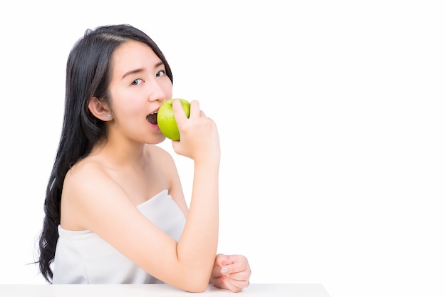 Smiling Woman holding An Apple