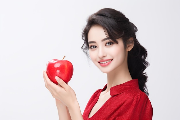 Photo smiling woman holding an apple