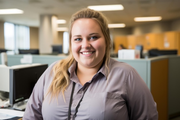 Photo a smiling woman in an office setting