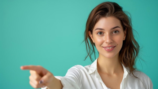 Smiling Woman Pointing at Camera