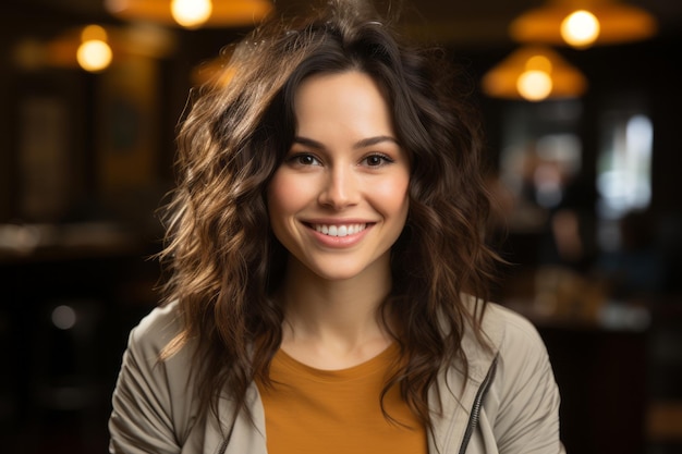 a smiling woman in a restaurant