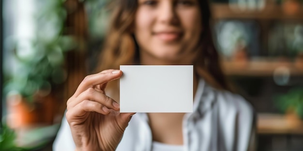 Smiling woman showing discount card