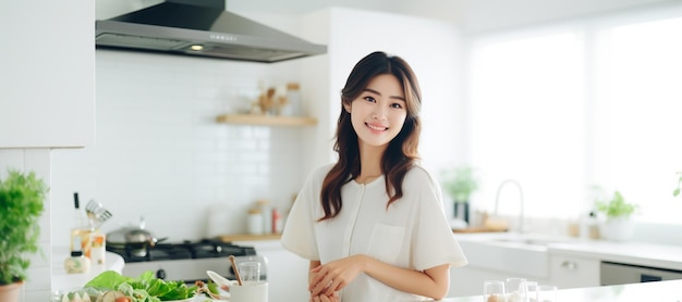 Smiling woman sitting in home interior looking at camera