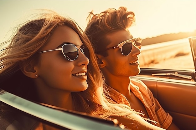 Foto donna sorridente con occhiali da sole che guida un'auto