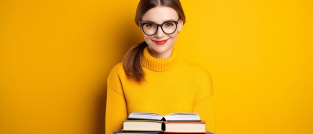 Smiling woman teacher holding books isolated portrait female person