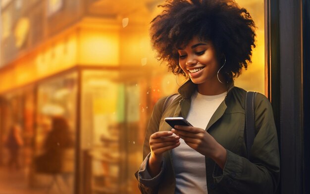 Smiling Woman Using Mobile Device for Online Payment Generative AI